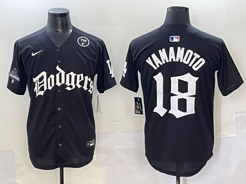 Men 2025 Los Angeles Dodgers #18 Yamamoto Black Seventh generation Joint Name Nike MLB Jersey style 7->los angeles dodgers->MLB Jersey